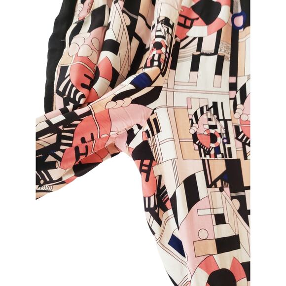 See By Chloe 100% Silk Striped/Abstract Print Pants Pink Size US 2 - Picture 7 of 9